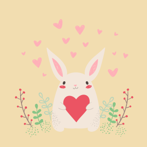 a bunny who seems very loving and kind evoking happiness and harmony . he seems in love and happy to see you